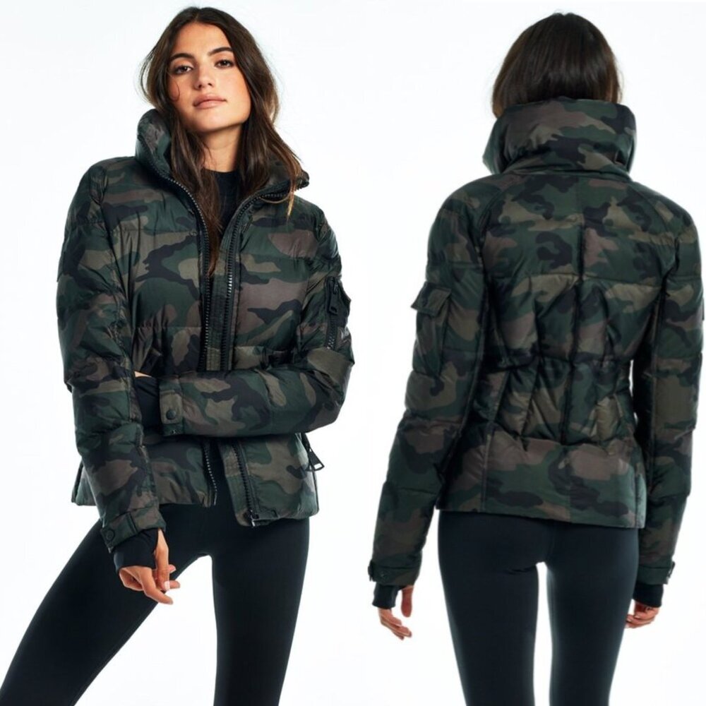 SAM. Medium Camo Jacket Puffer Down Bomber Freestyle Zip Quilted Green Brown Tan - Picture 3 of 16